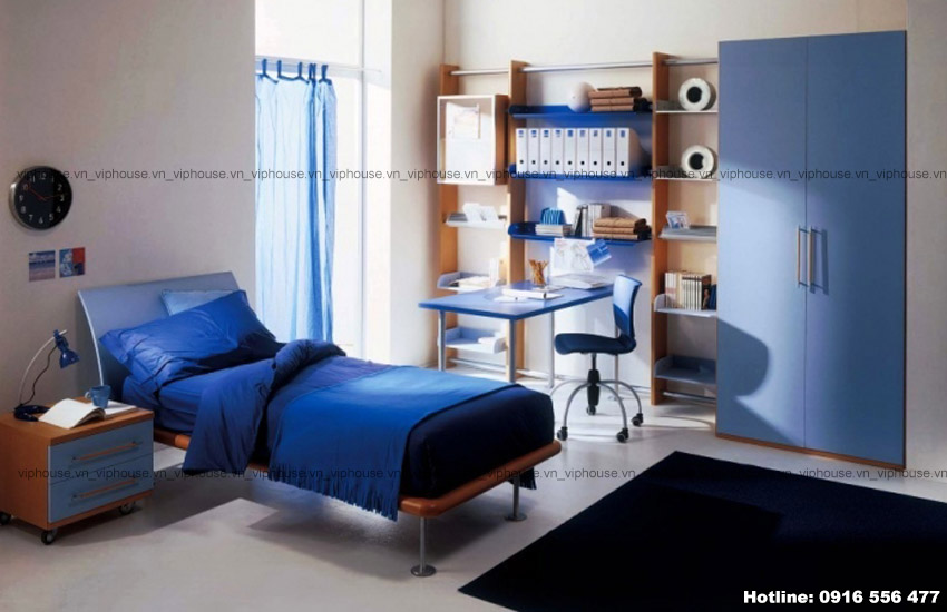 Màu xanh trong thiết kế phòng ngủ bé trai